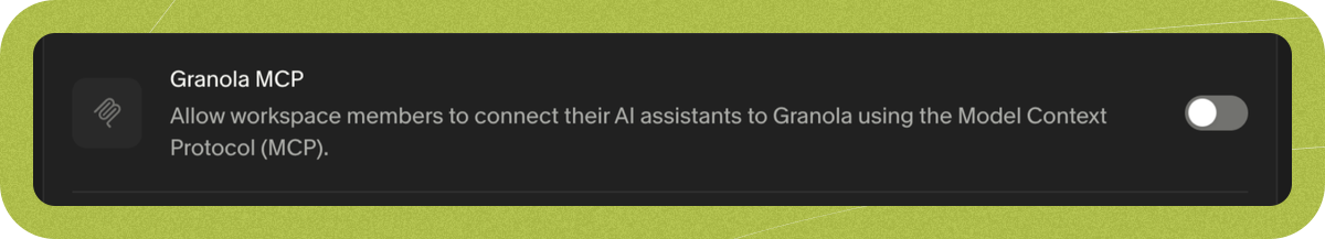 MCP toggle in workspace settings