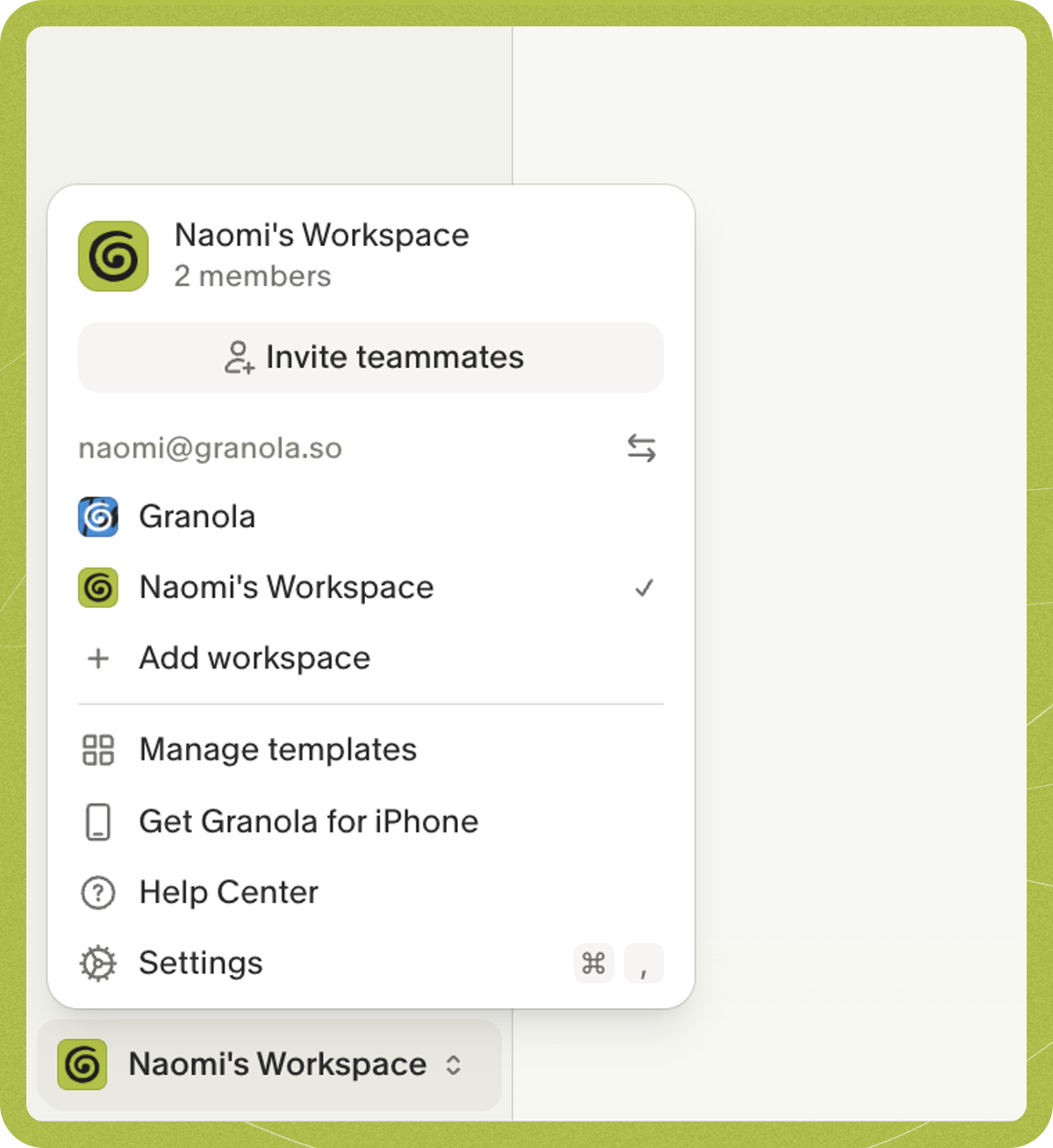 Switch workspaces