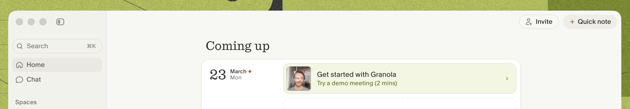 Demo meeting ready to play in Granola