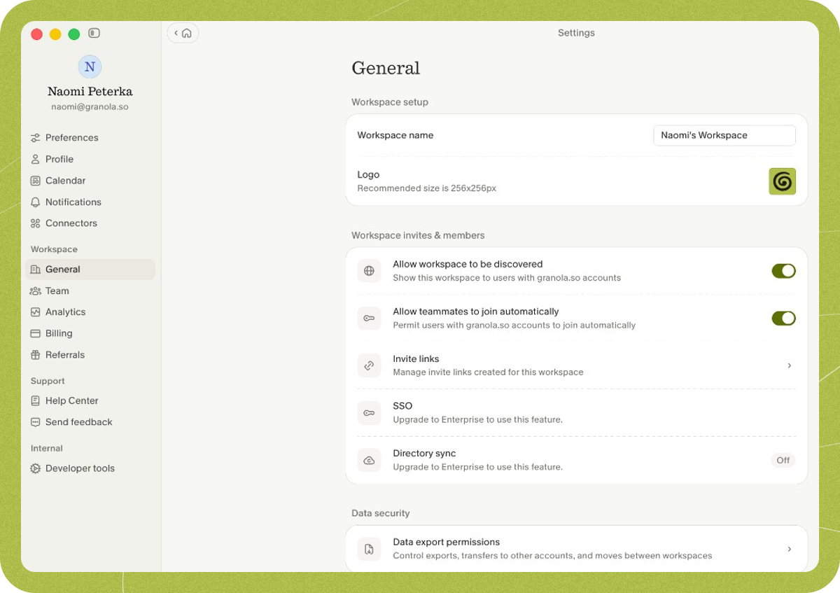 Workspace settings